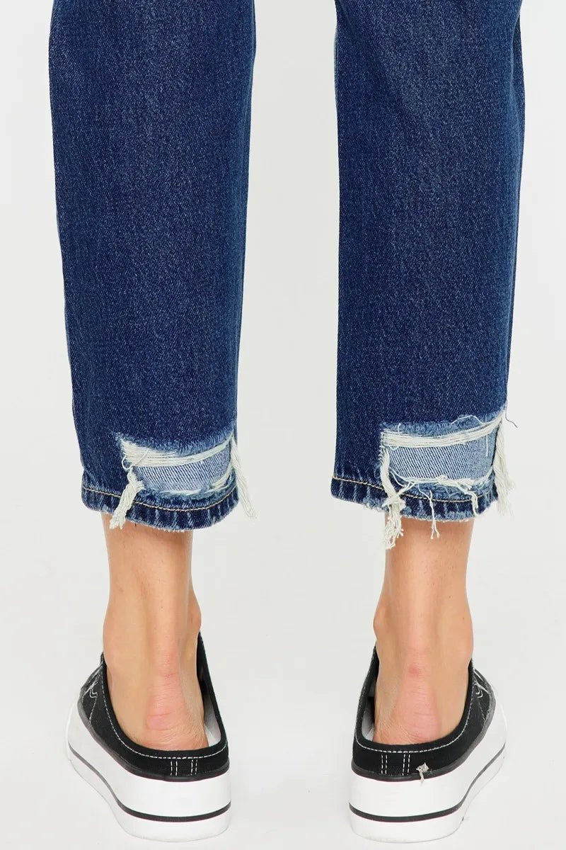 Kancan High Rise Distressed Mom Fit Jeans for Women - Love Salve